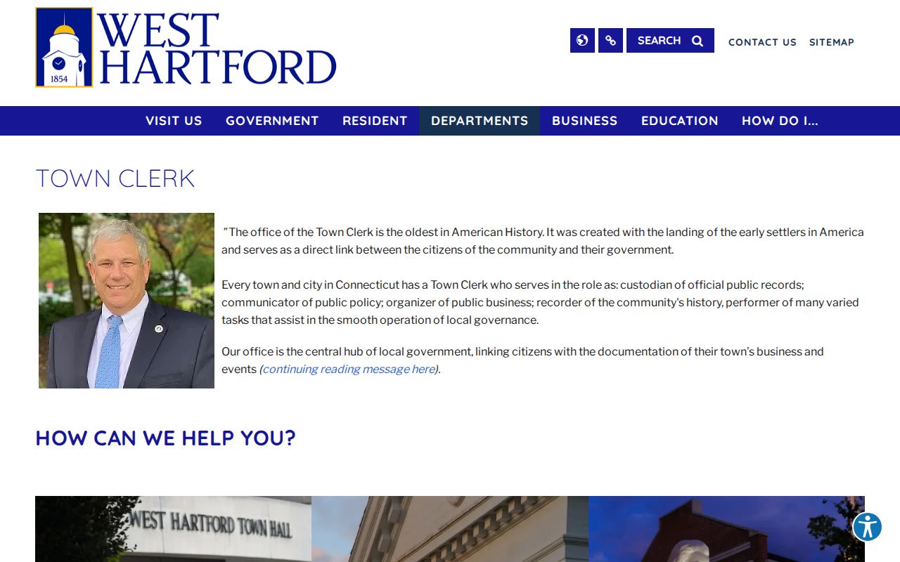 West Hartford Clerk of the Superior Court records Town Clerk landing page distinction