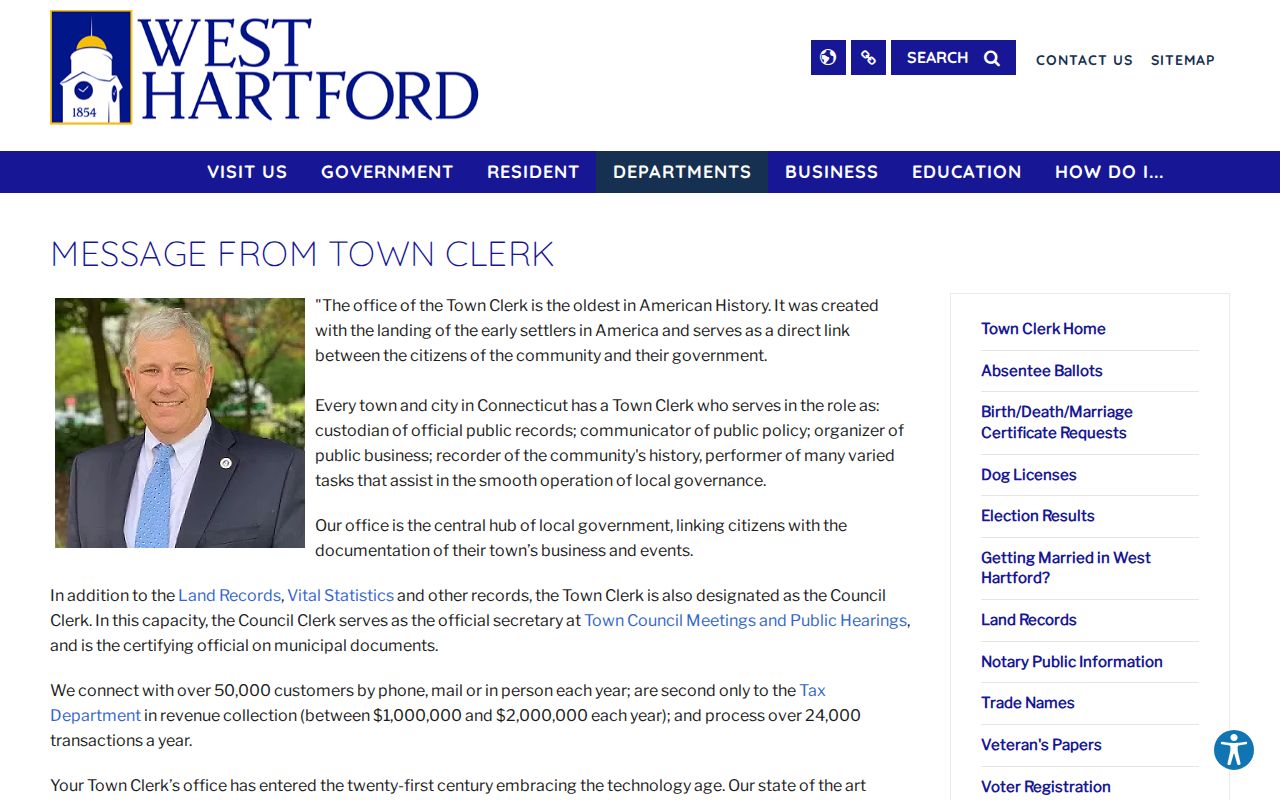 West Hartford Clerk of the Superior Court records Town Clerk office role