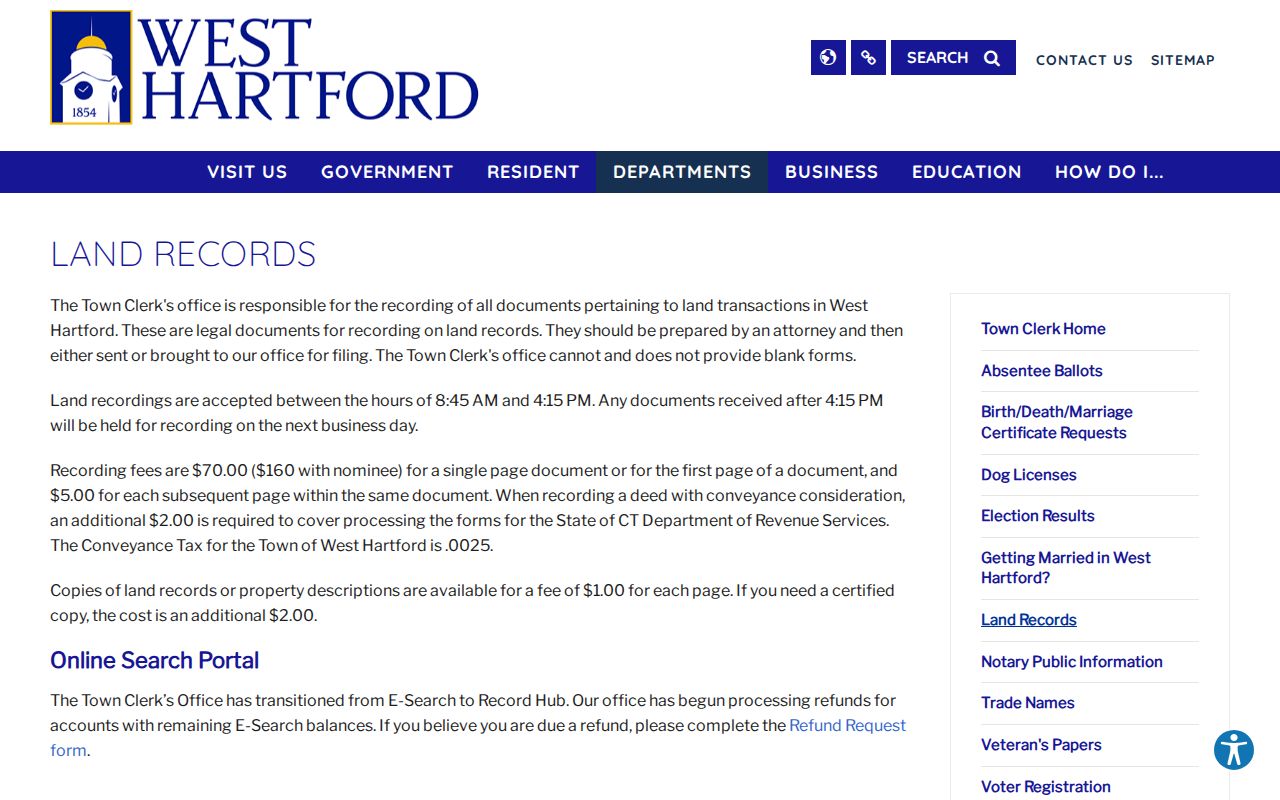 West Hartford Clerk of the Superior Court records land records distinction