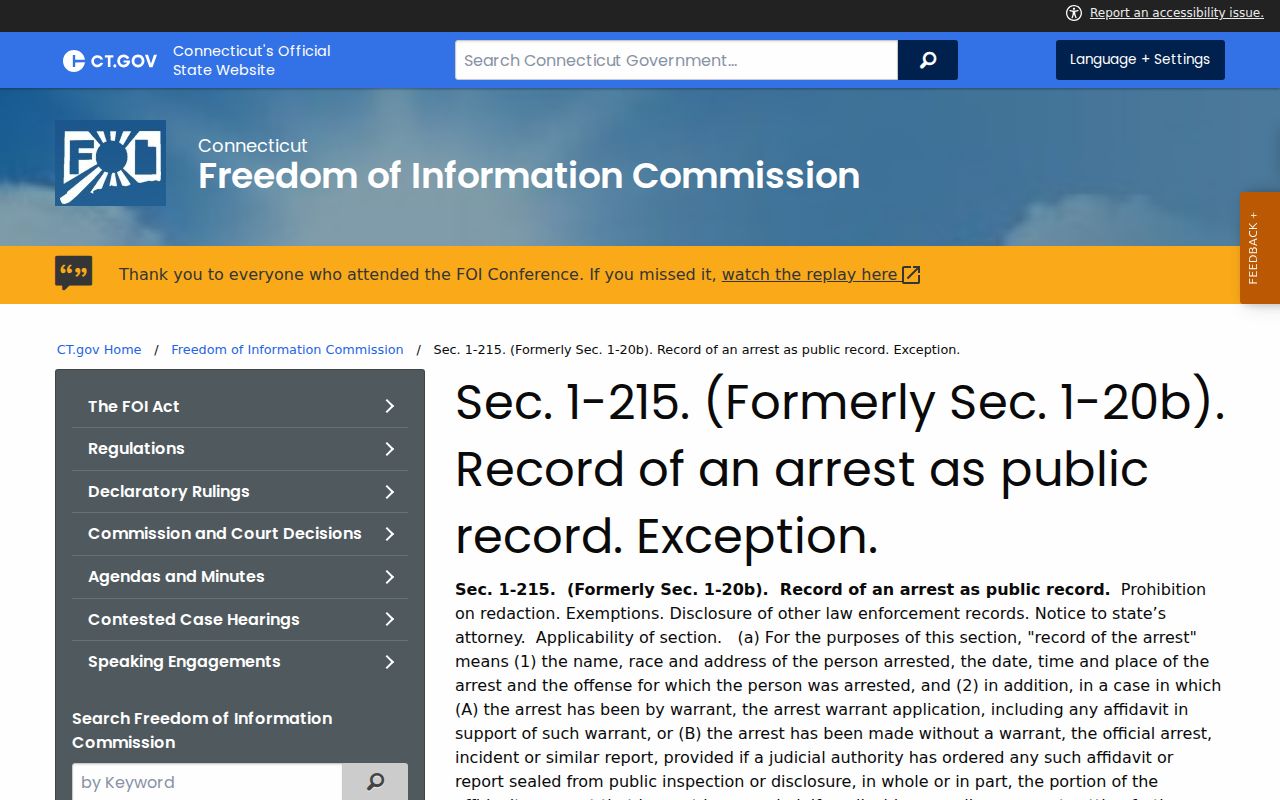 West Hartford court dockets arrest record public access statute page