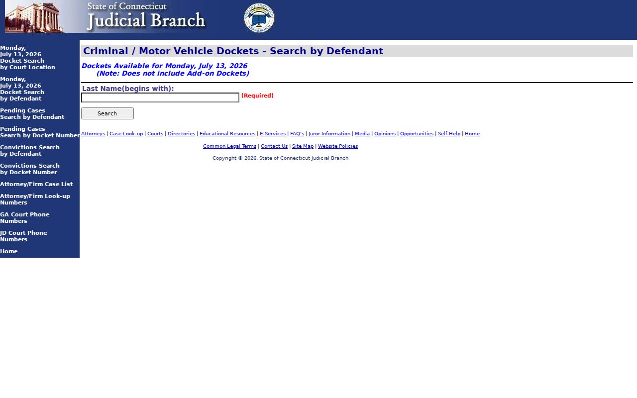 West Hartford court records daily criminal docket by defendant search