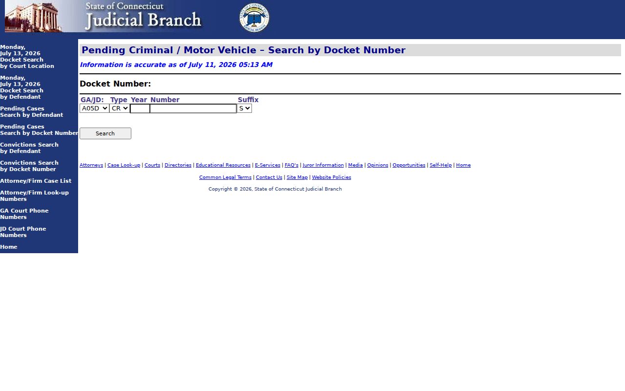 West Hartford court records pending criminal docket number search