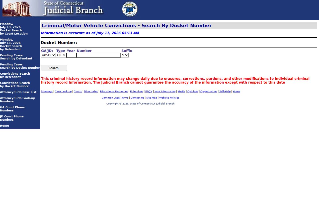 West Hartford court records disposed criminal docket number search
