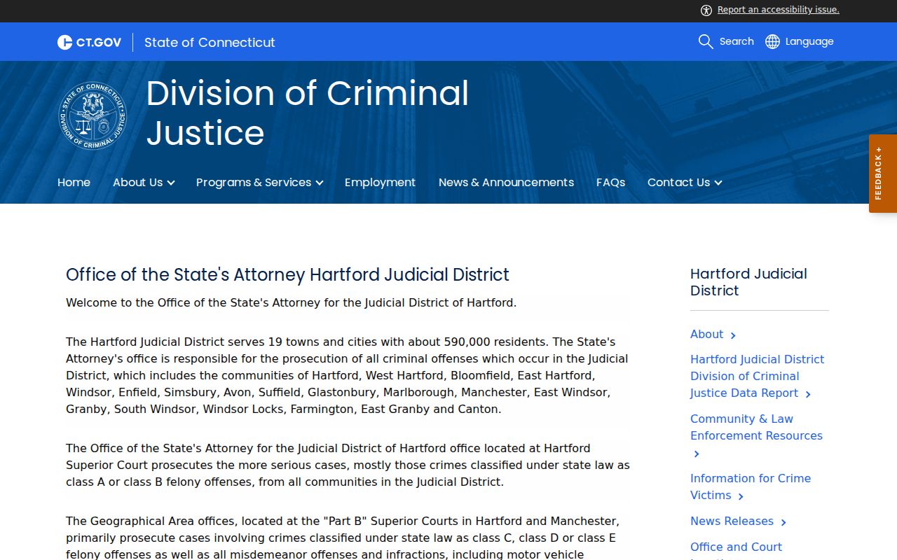 West Hartford criminal court records Hartford Judicial District State's Attorney source