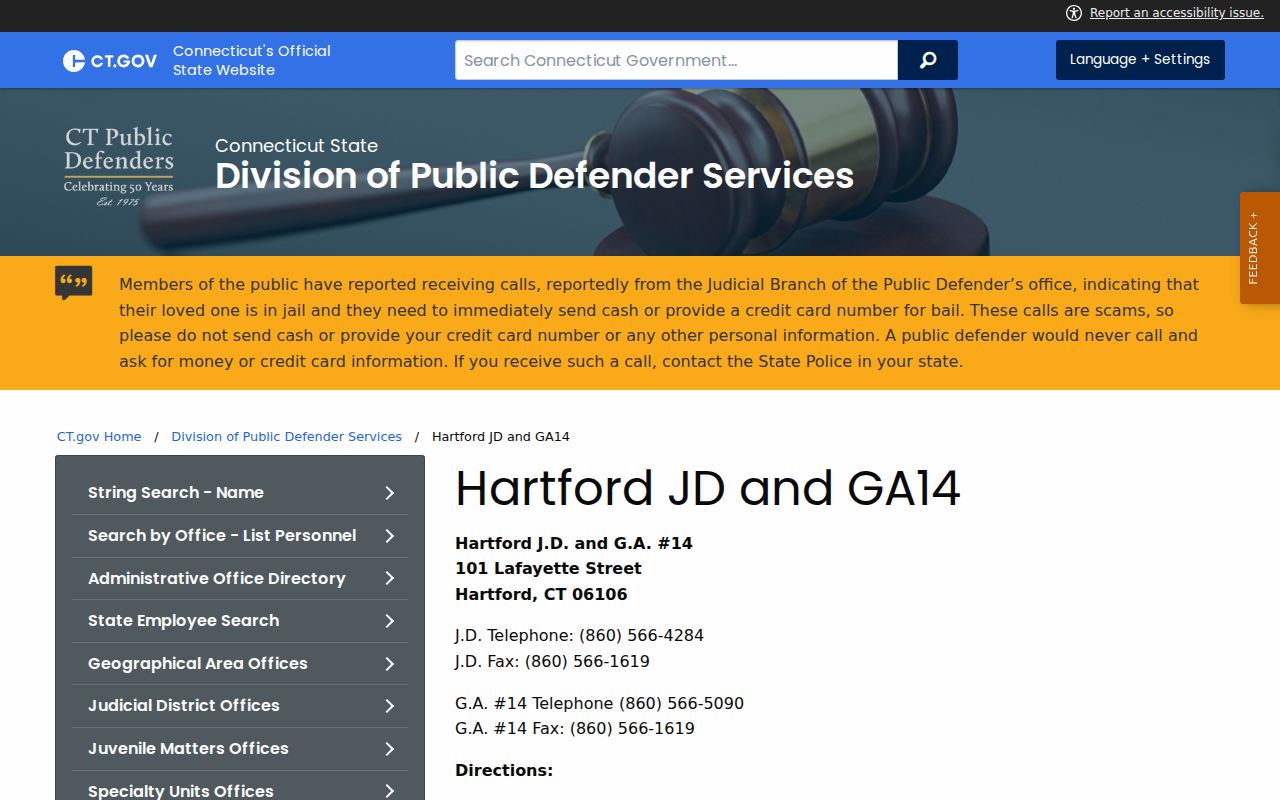 West Hartford criminal court records Hartford JD and GA14 public defender source