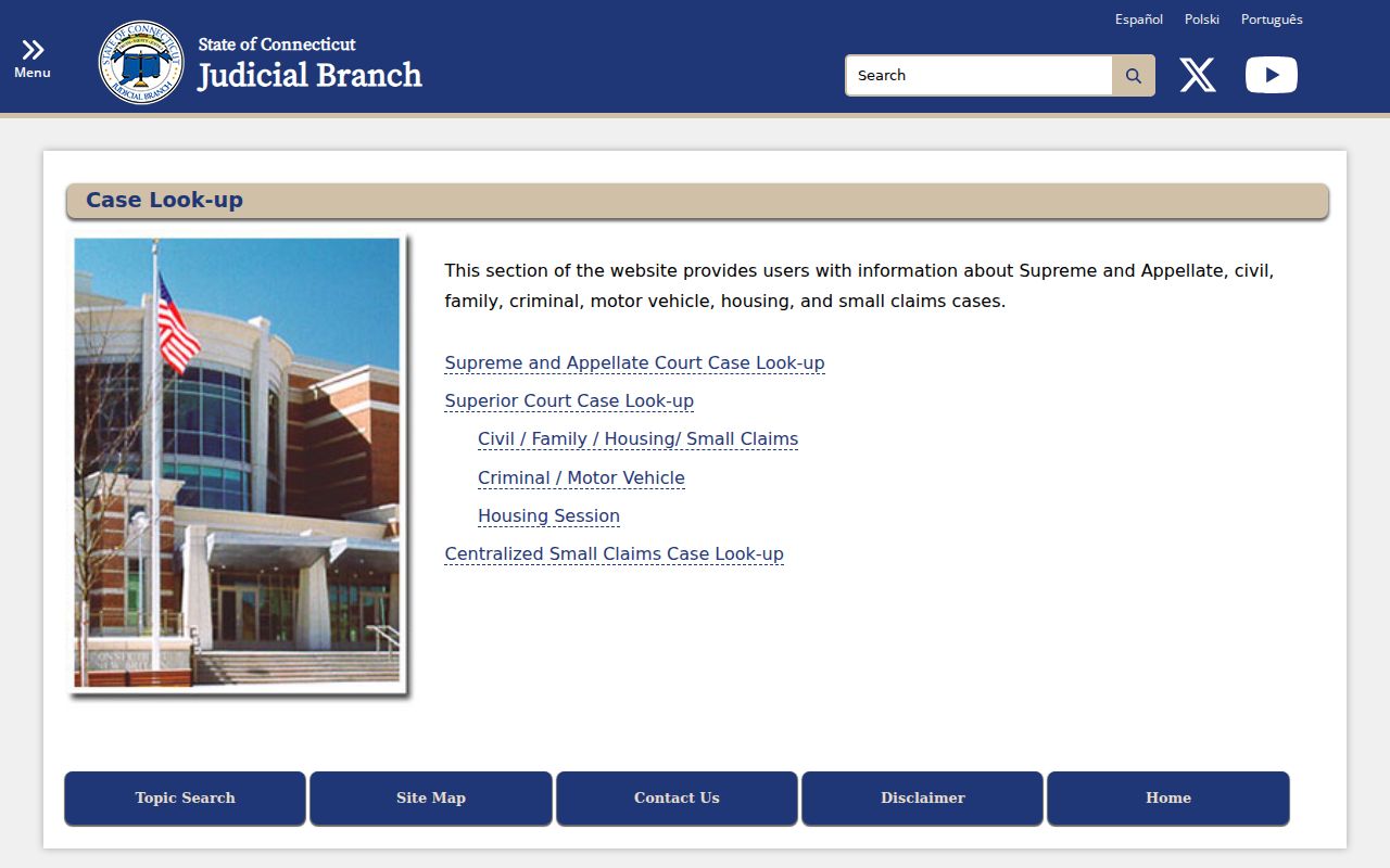 West Hartford court records Connecticut Judicial Branch case lookup menu