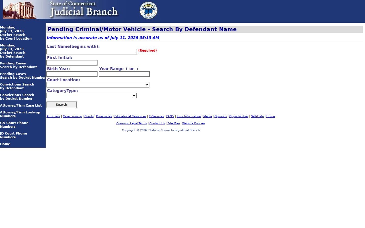 West Hartford court records pending criminal defendant search form
