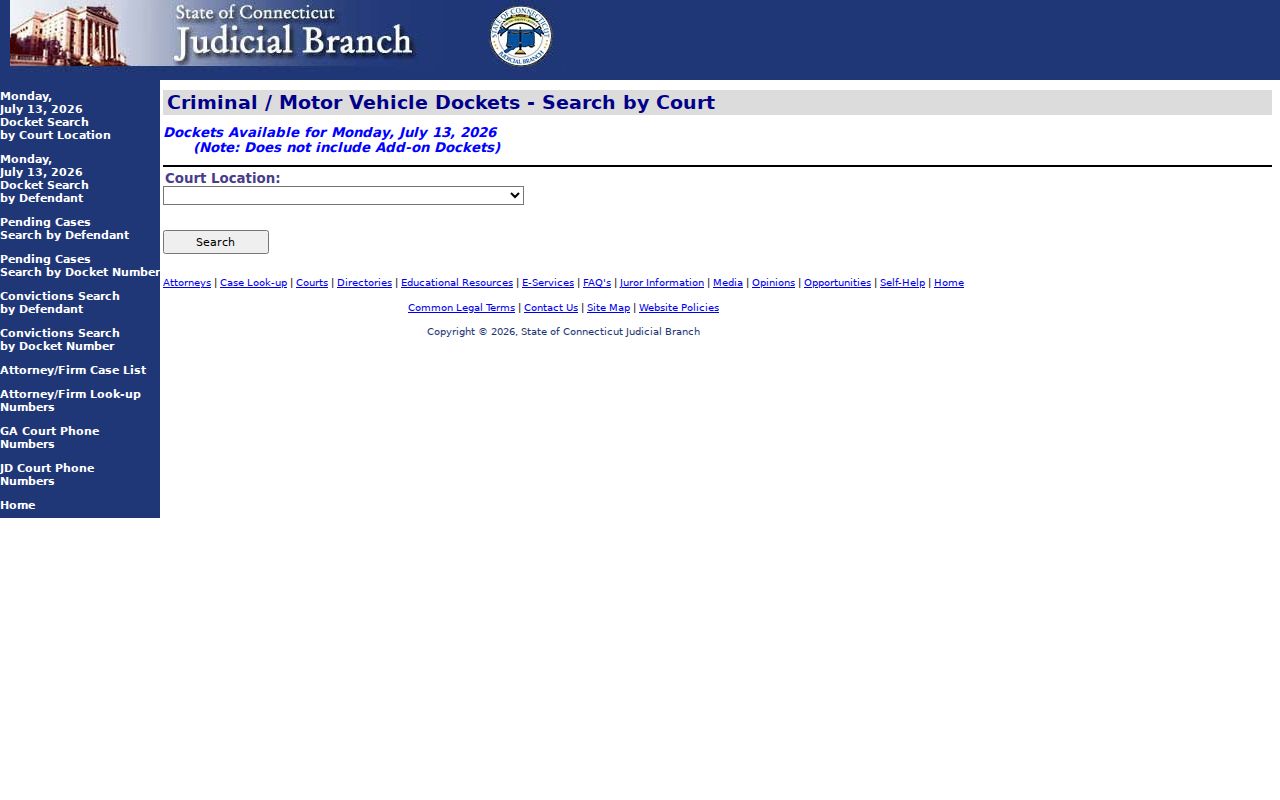 West Hartford court records daily criminal docket by court screen