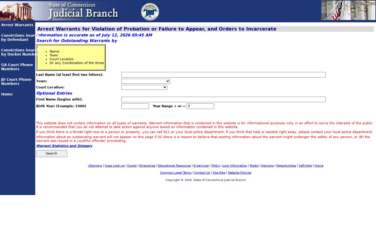 West Hartford court records Judicial Branch arrest warrant search