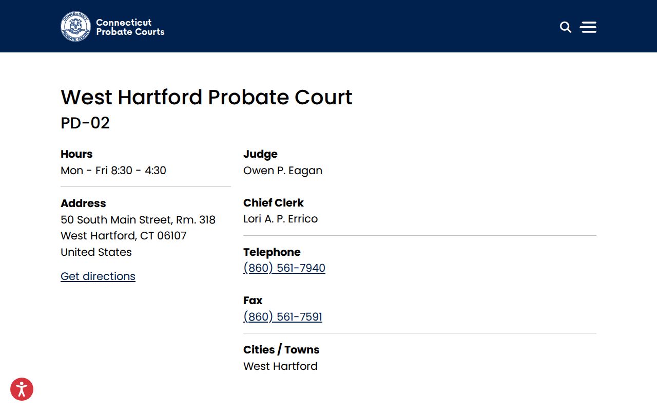 West Hartford court records Probate Court official listing