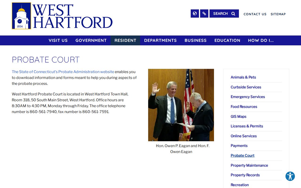 West Hartford probate records Town Hall probate court page