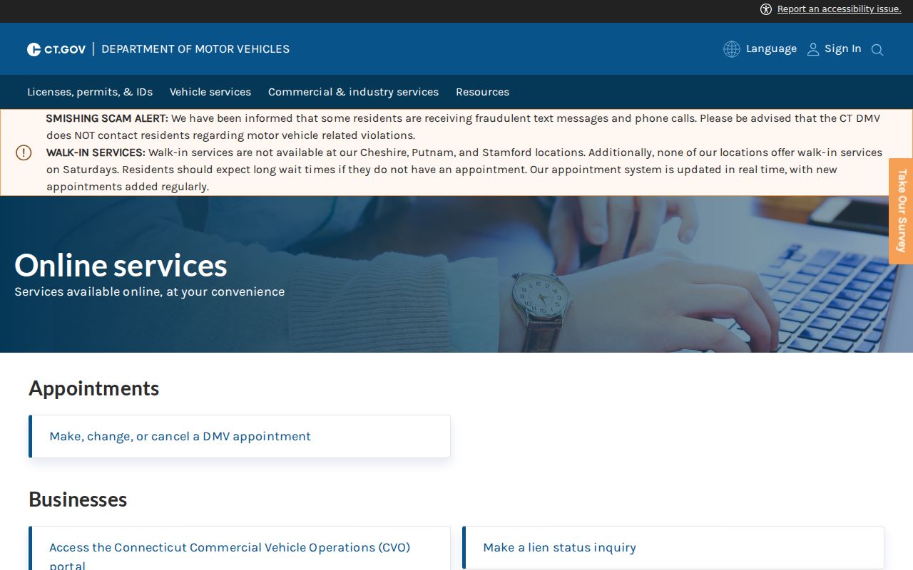West Hartford traffic court records Connecticut DMV online services