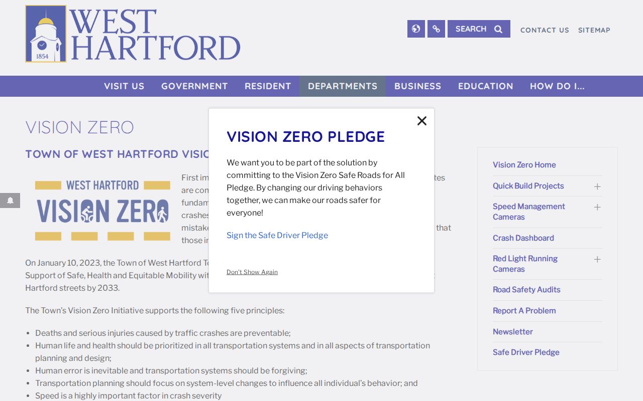 West Hartford traffic court records Vision Zero initiative
